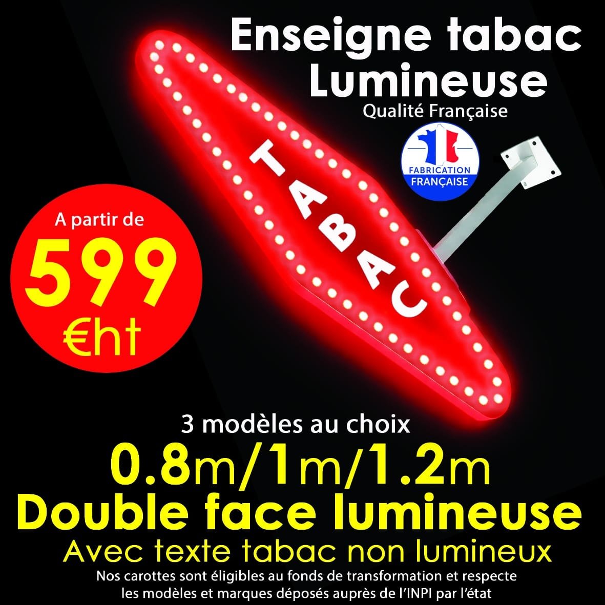 Carotte de tabac lumineuse avec led basse consommation et le sans mot tabac en blanc 100cm