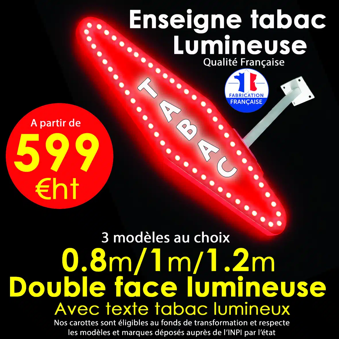 Carotte de tabac lumineuse avec led basse consommation et le sans mot tabac en blanc 120cm